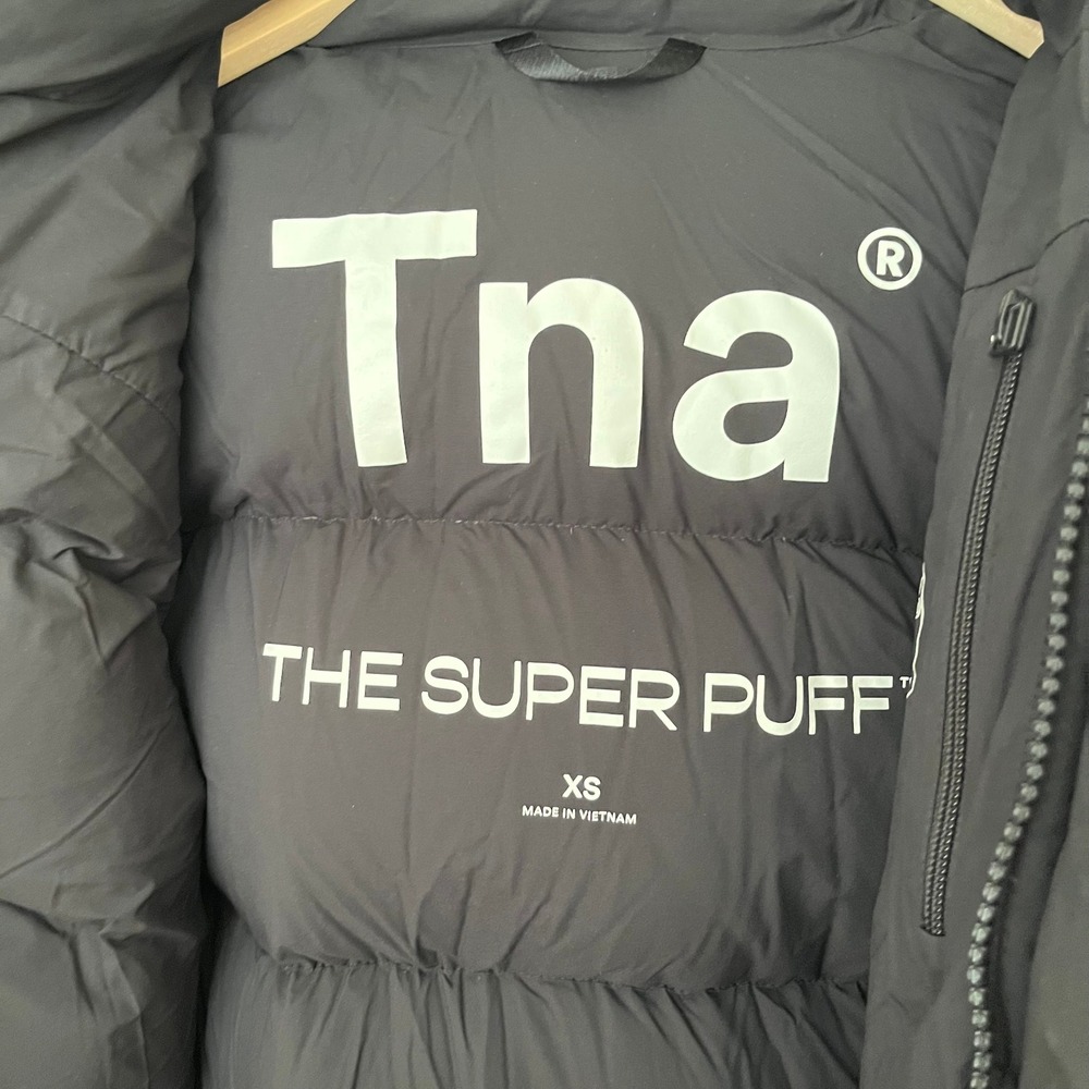 Tna Aritzia The Super Puff Black Goose Down Puffer Jacket Hooded XS Matte - Picture 7 of 10